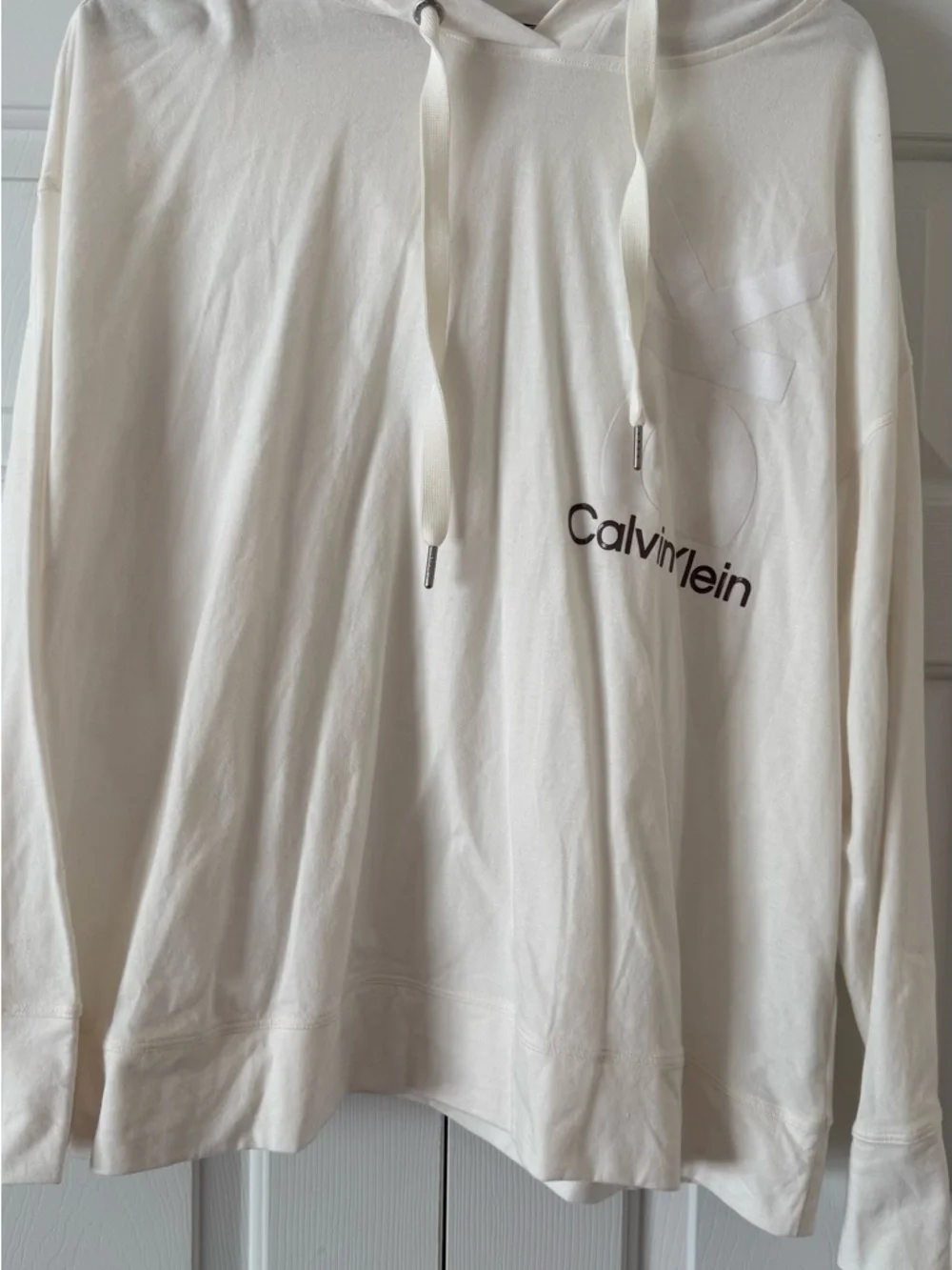 Ladies Lightweight Pullover With Hood Sz 1X New With Tags White Brown Letters - Picture 1 of 8